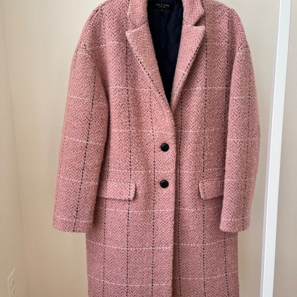 RAG&BONE Size S Estelle Cocoon Wool Blend Check Coat PINK MULTI - Picture 9 of 13